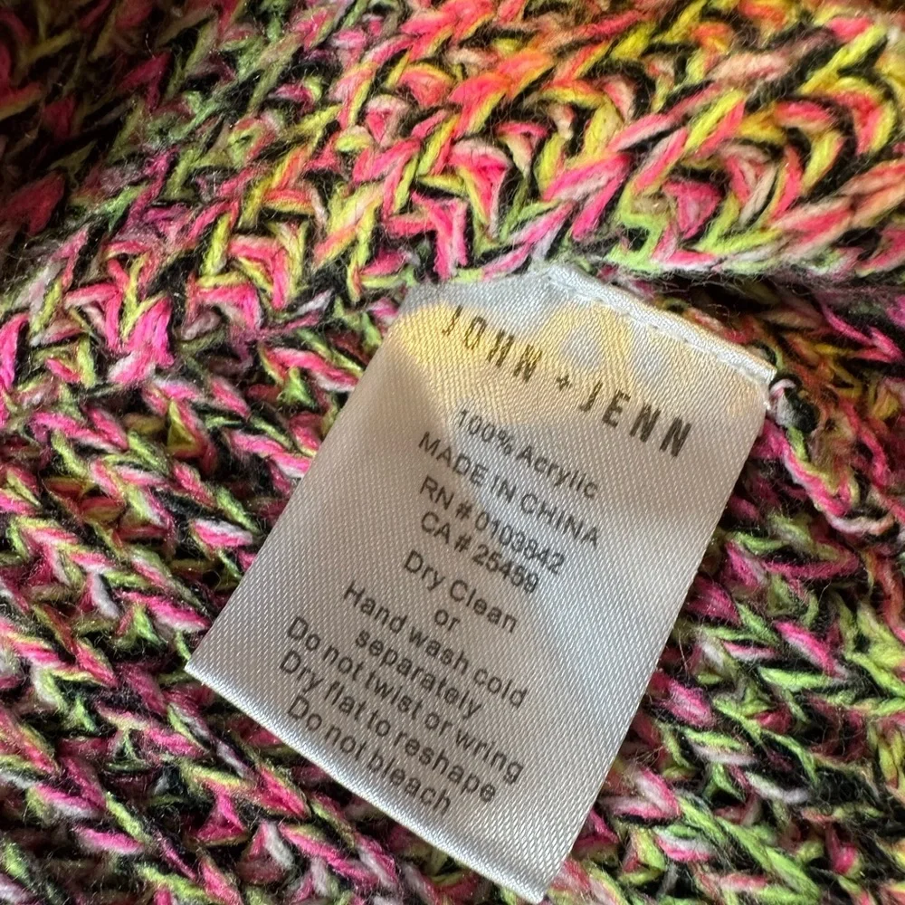 John + Jenn Pink and Green Neon Chunky Knit Cropped Sweater - Picture 4 of 8